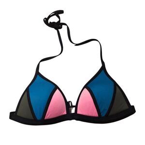 Victoria’s Secret PINK Blue Pink Colorblock Padded Triangle Bikini Top Large
